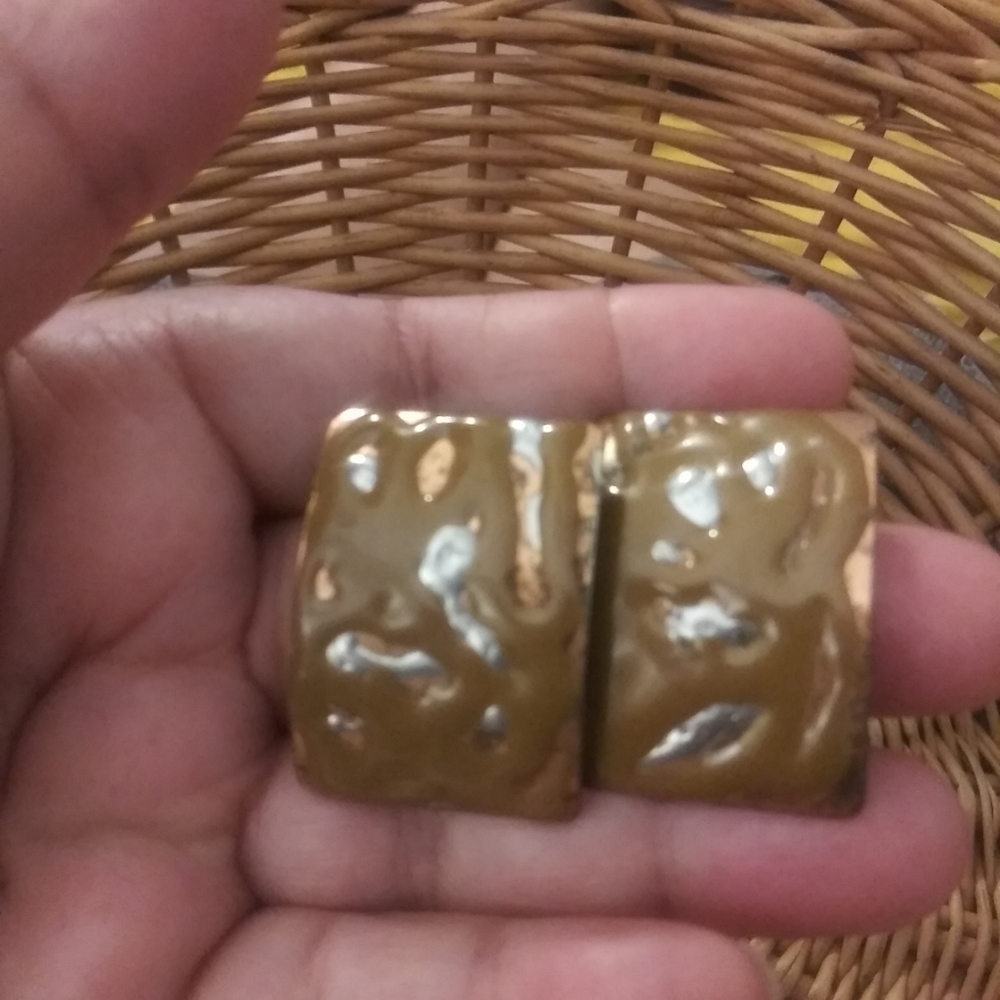 Vintage Cooper Earrings Brown Silver Bohemian Boho Abstract Art to Wear 1 7/8"